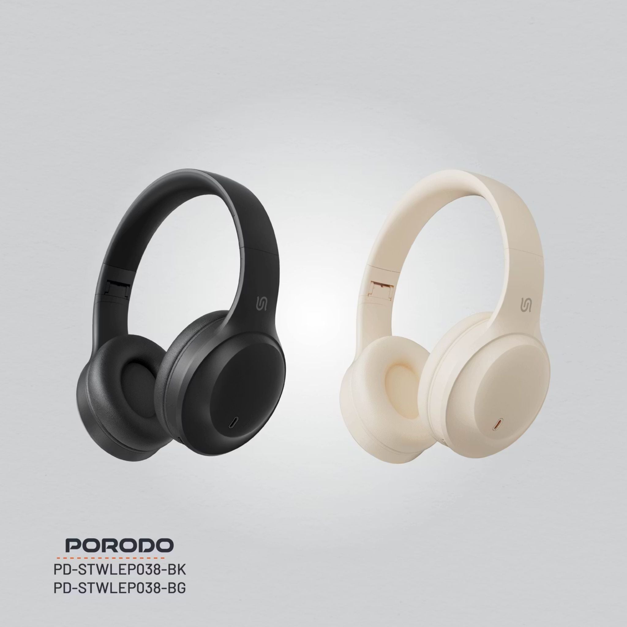 Porodo Soundtec Wireless Headphones with ENC & Low-Latency Gaming Mode, 400mAh Battery Capacity, 1.5 Hours Charging Time, 50 Hours Working Time, Type C Charging Port, Bluetooth Version 5.4, Voice Assistant - Black