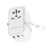 Powerology GaN 20W PD Universal Adapter with Retractable Type-C Cable, Simultaneous Charging, Includes Spare Fuse, Built-In Safeguard - White
