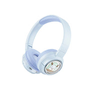Light blue headphones with a cartoon character on a white background
