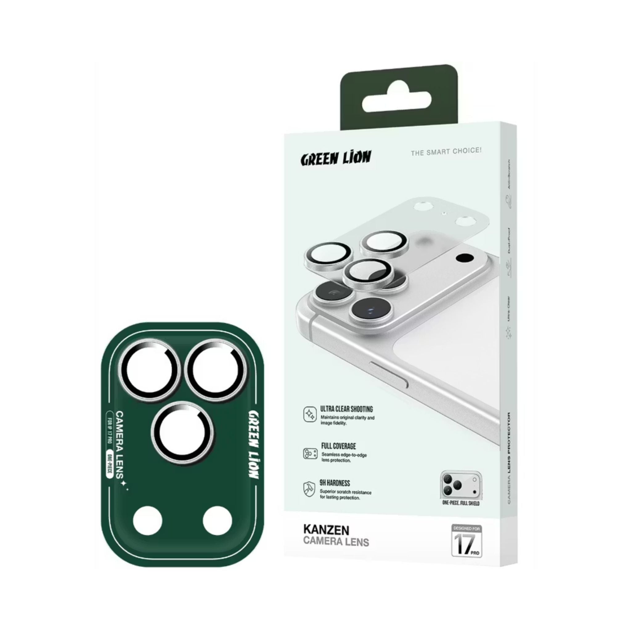 Green Lion Kanzen Camera Lens for iPhone 17 Pro, 9H Hardness, Easy to Apply, Anti Fingerprint, Bubble Free, Full Coverage, Ultra Clear Shooting, Impact Resistant, Ultra-Thin Base - Silver