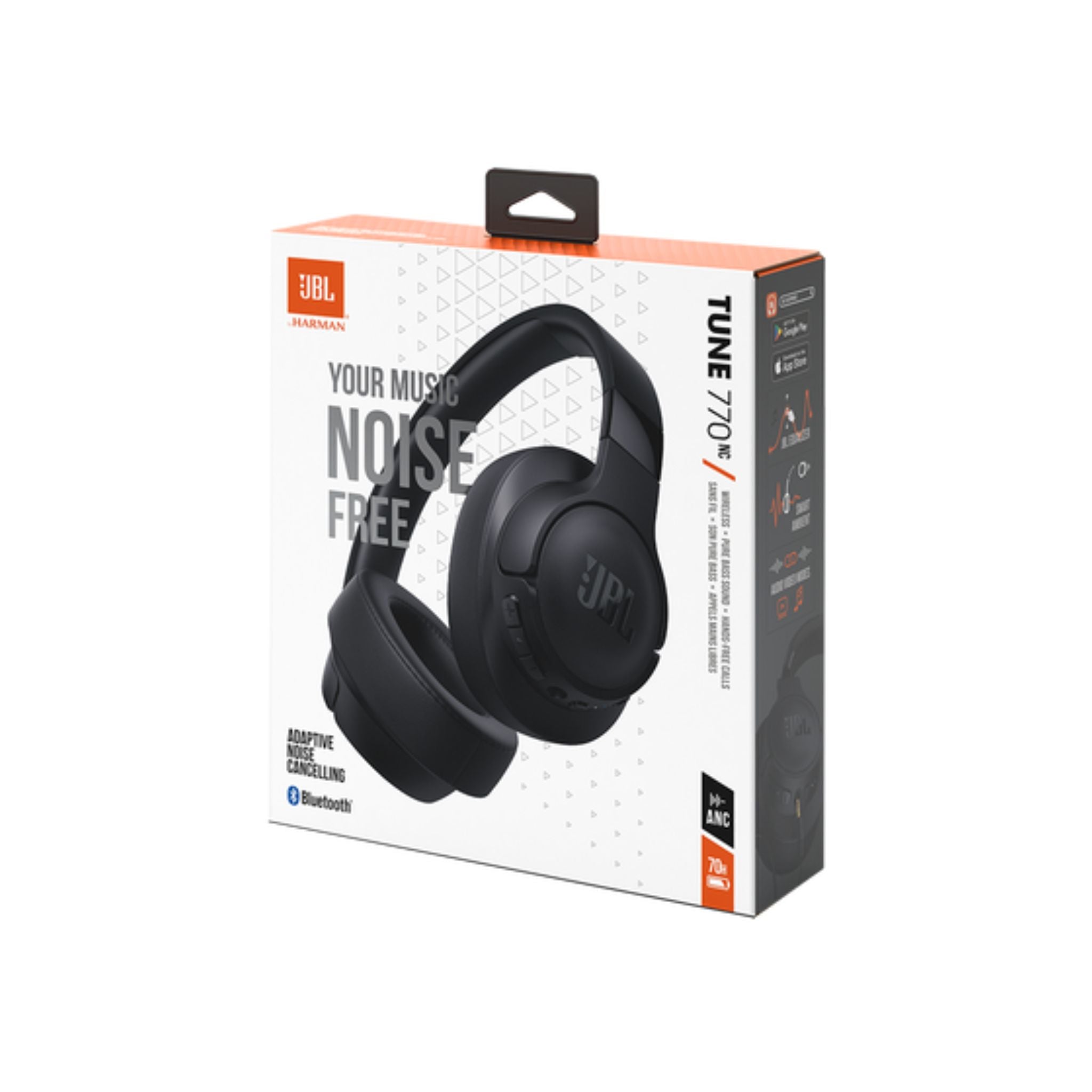JBL TUNE770NC Wireless Noise Canceling Headphones, Active Noise Cancellation Gaming and Computer Headset for General Use, Sports, Running, Outdoor, Study, High-Quality Earphones with Built-in Microphone - Black