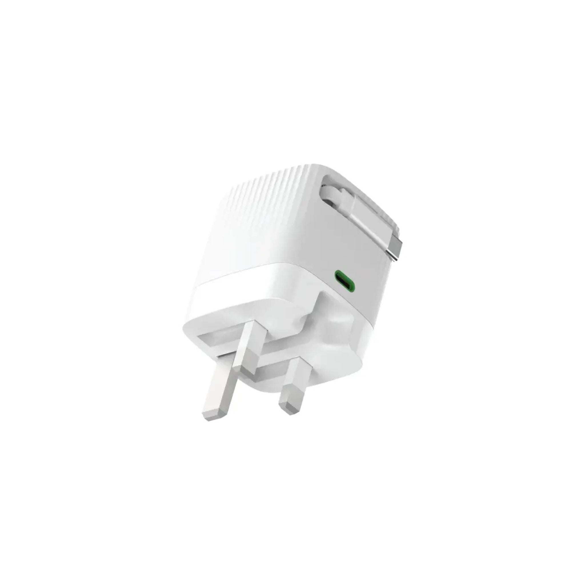 Green Lion Gan Adapter 65W Retractable Cable PD 3.0, 70 cm Retractable Cable, Multiple Protection-White