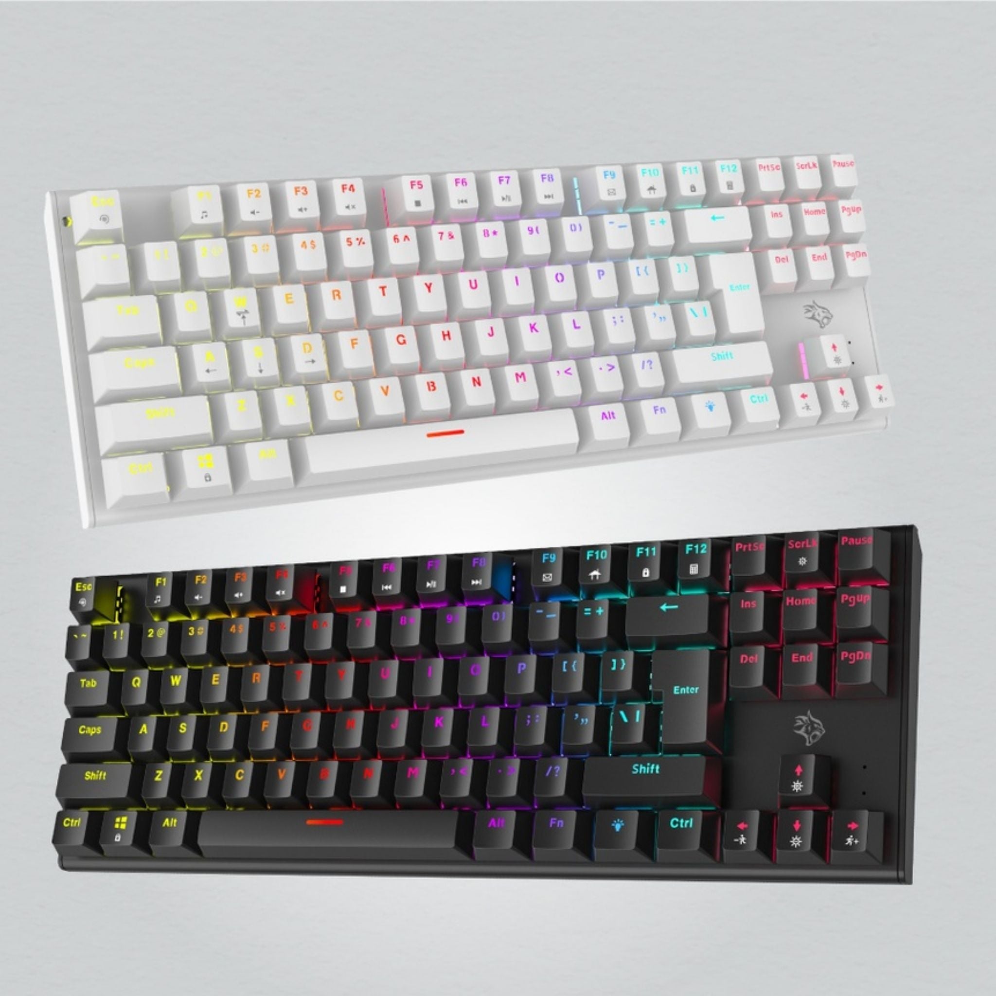 Porodo Gaming TKL Mechanical Keyboard with 12 RGB Light Modes, 25 Anti-Ghosting Keys, 50 Million Clicks Lifespan, 1.5m PVC Cable, Plug & Play, English & Arabic Keys - White
