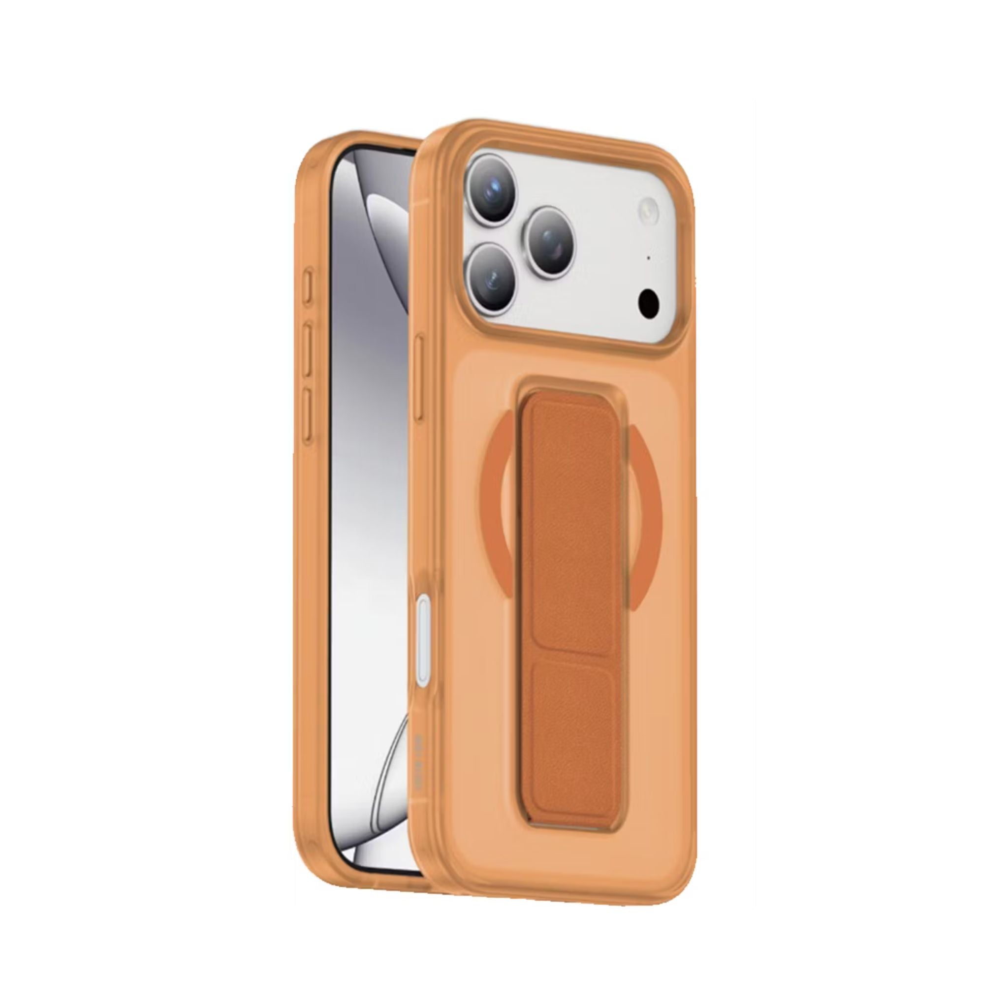 Green Lion Grip 360° MagSafe Case for iPhone 17 Pro, Up to 3500gs Force Impact Resistance, Foldable Stand, Strong Magnets, Drop Protection, Anti-Scratch, Leather Grip Strap, Camera Protection, Horizontal & Vertical Features - Orange Titanium