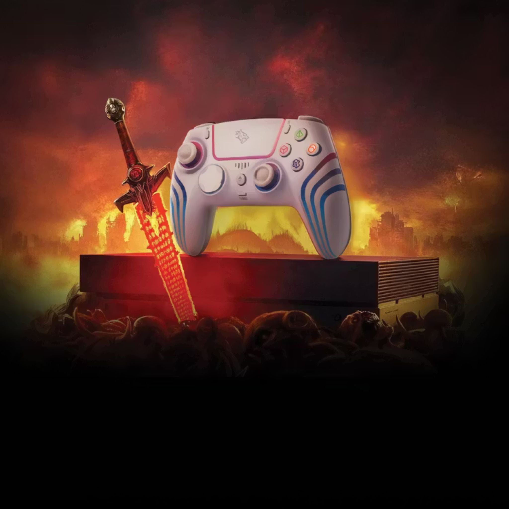 Porodo Gaming ShadowX Wireless Controller – Bluetooth 5.3, For Android / iOS / PC / PS5, RGB Adjustable Brightness, Built-in Speaker, Turbo Mode, USB-C Charging-White