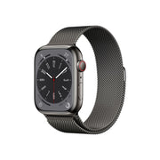 Smartwatch with a black mesh band on a white background
