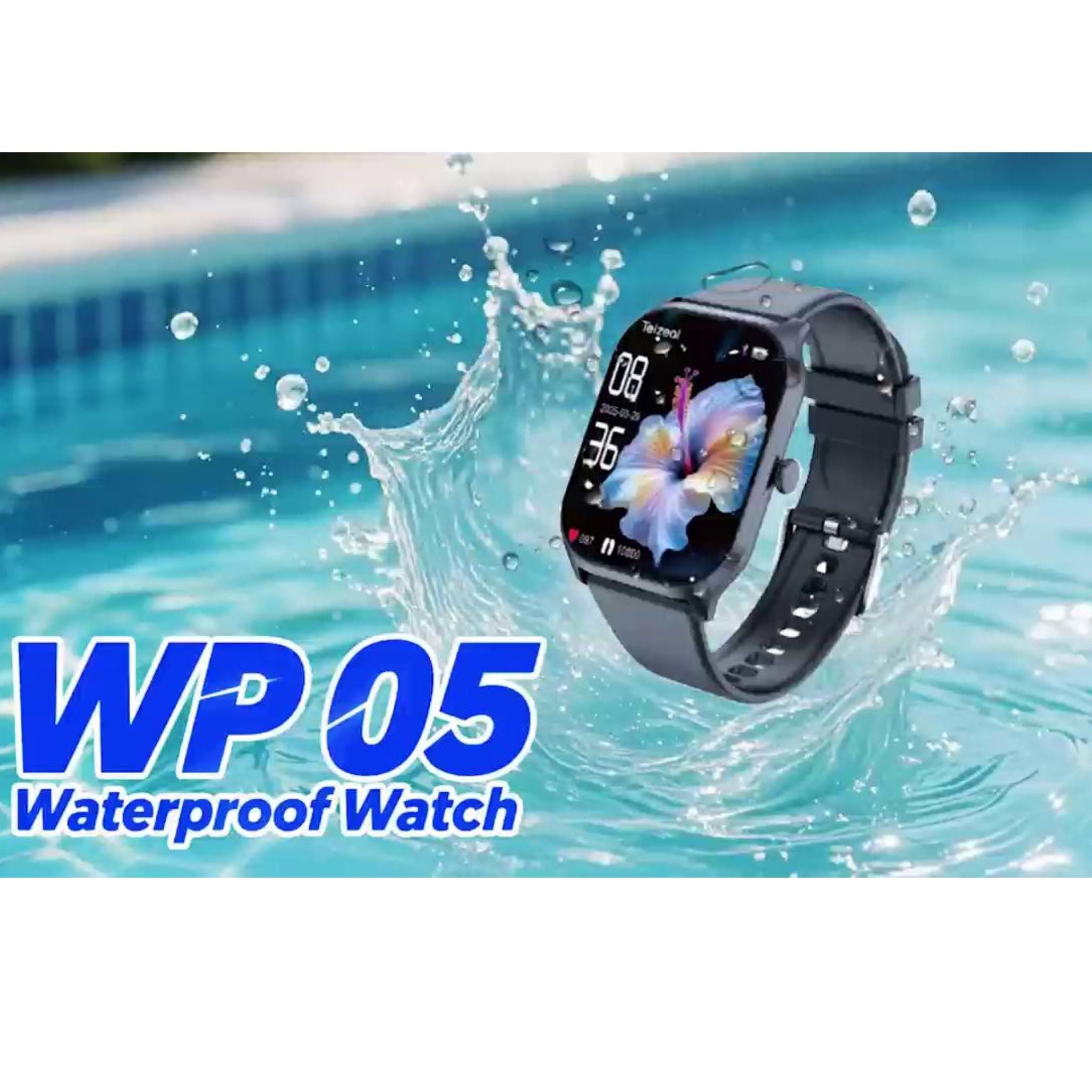 Telzeal WP05 Waterproof Smartwatch with Full-Touch Display, Dual Strap Set (2 Pairs), Stylish & Durable Design – Black