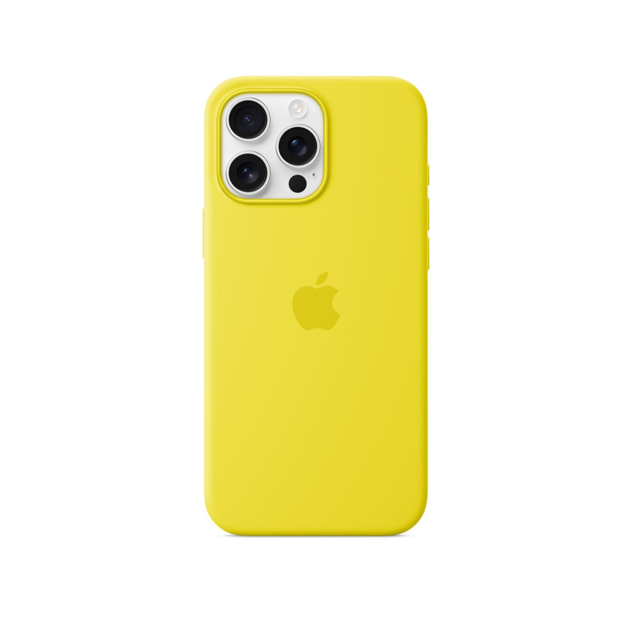 A yellow silicone case for iPhone 16 Pro Max with MagSafe technology.