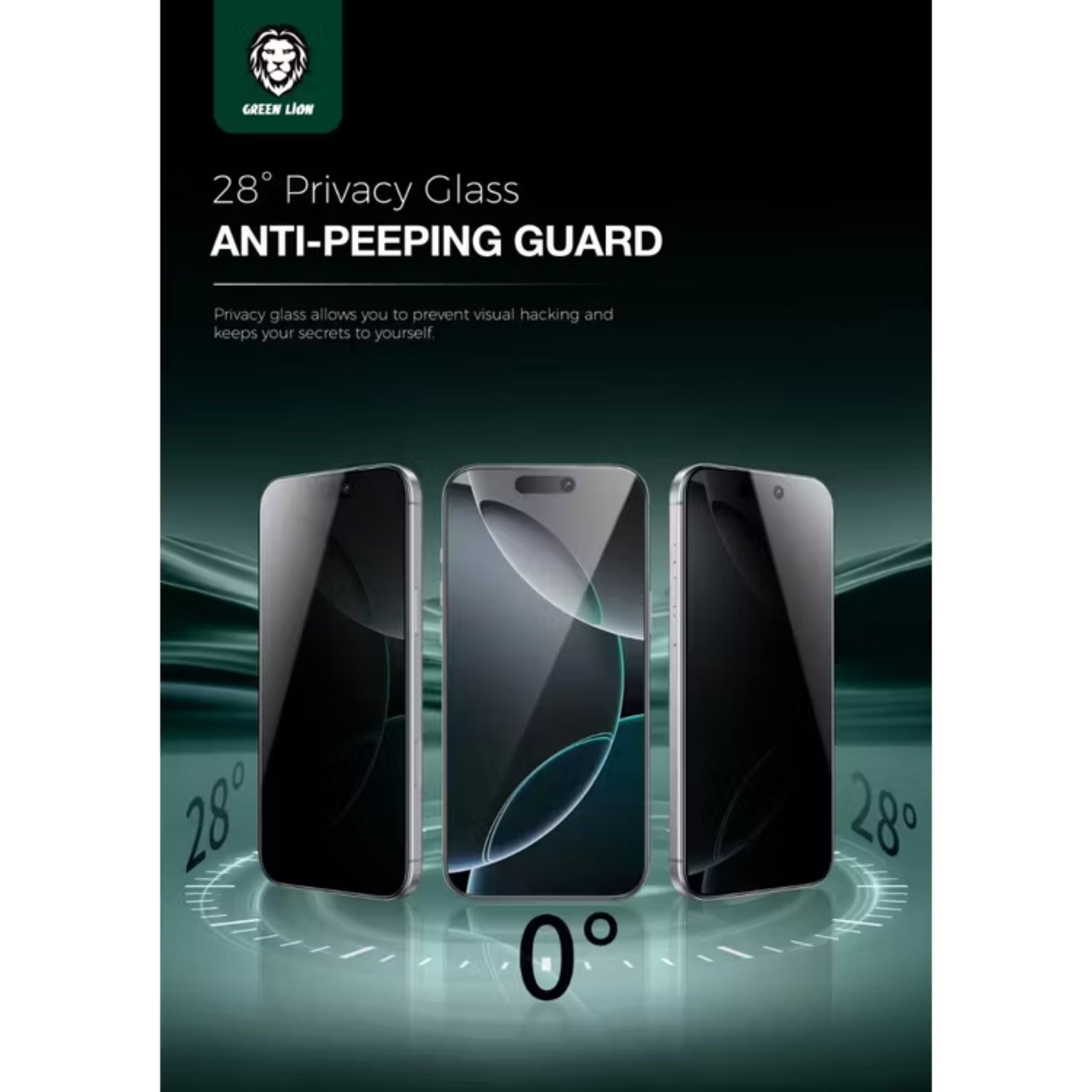 Green Lion 9H Steve Privacy Screen Protector for iPhone 17 Pro Max, Anti-Peeping Glass, 9H Item Hardness, Crystal Clear, Highly Responsive, Privacy Protection, Anti-Fingerprint, Anti-Scratch, Oleophobic Coating, Ultra-Thin - Black