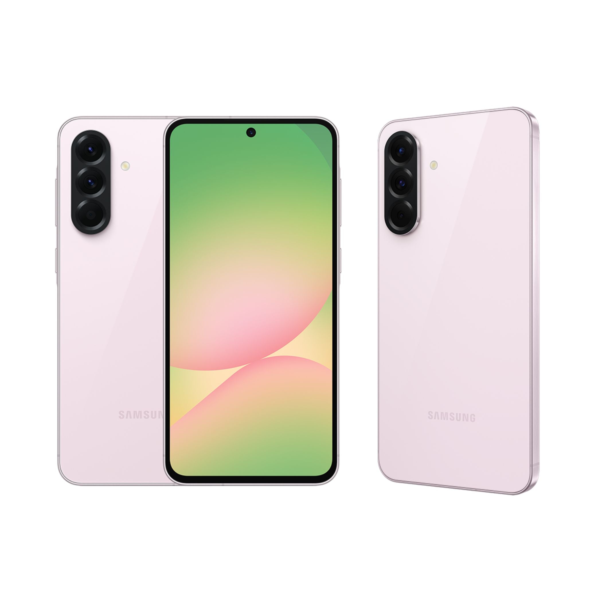 Samsung smartphone showing front and back on a white background