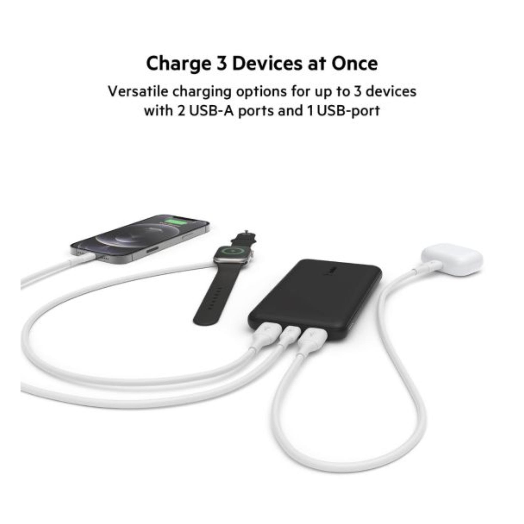Belkin Pocket Power 10,000 Mah Power Bank 2 Usb A And 1 Usb C Ports - Black
