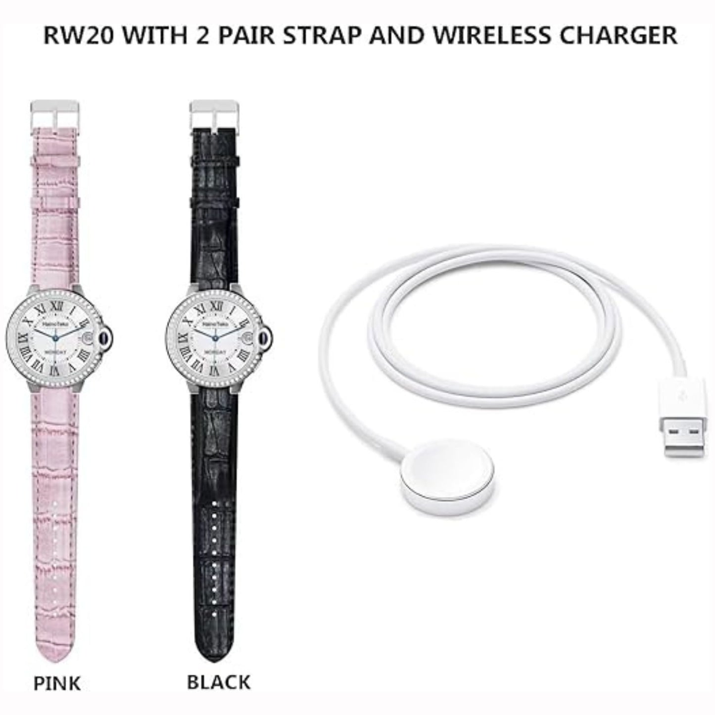 Luxury Model Grade RW-20 Smartwatch with Two Set Strap for Women's and Girls_Pink