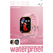 Telzeal WP05 Waterproof Smartwatch with Full-Touch Display, Dual Strap Set (2 Pairs), Stylish & Durable Design – Gold