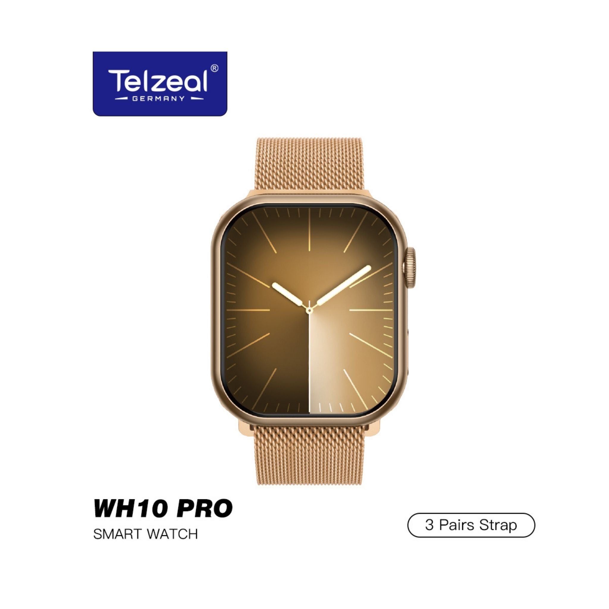 Telzeal WH10 PRO Series 10 Smartwatch Waterproof with 3 Strap Options & Wireless Charging Designed for Ladies and Gents-Brown