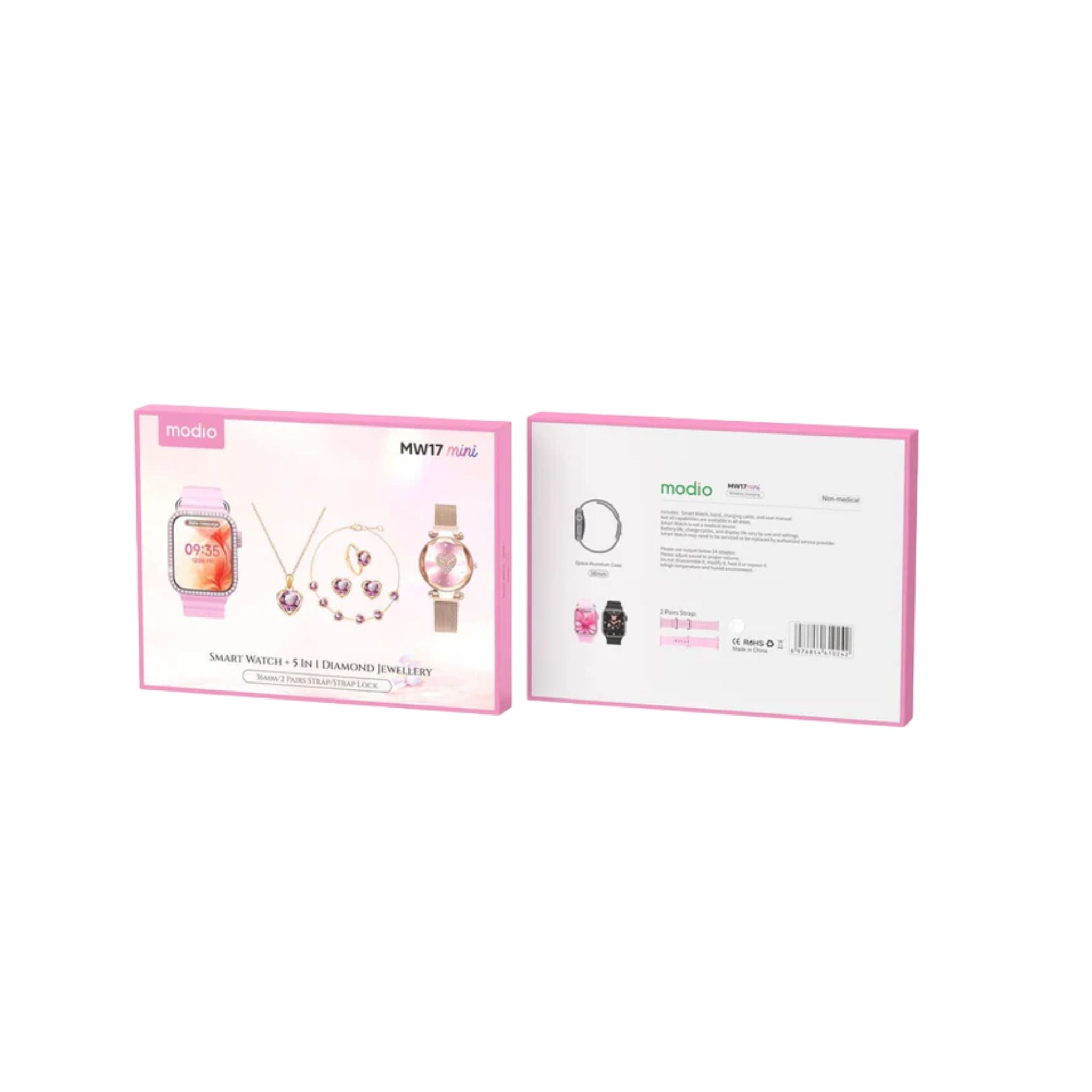 Modio MW17 Mini Smartwatch with 5 in 1 Diamond Jewellery- Pink