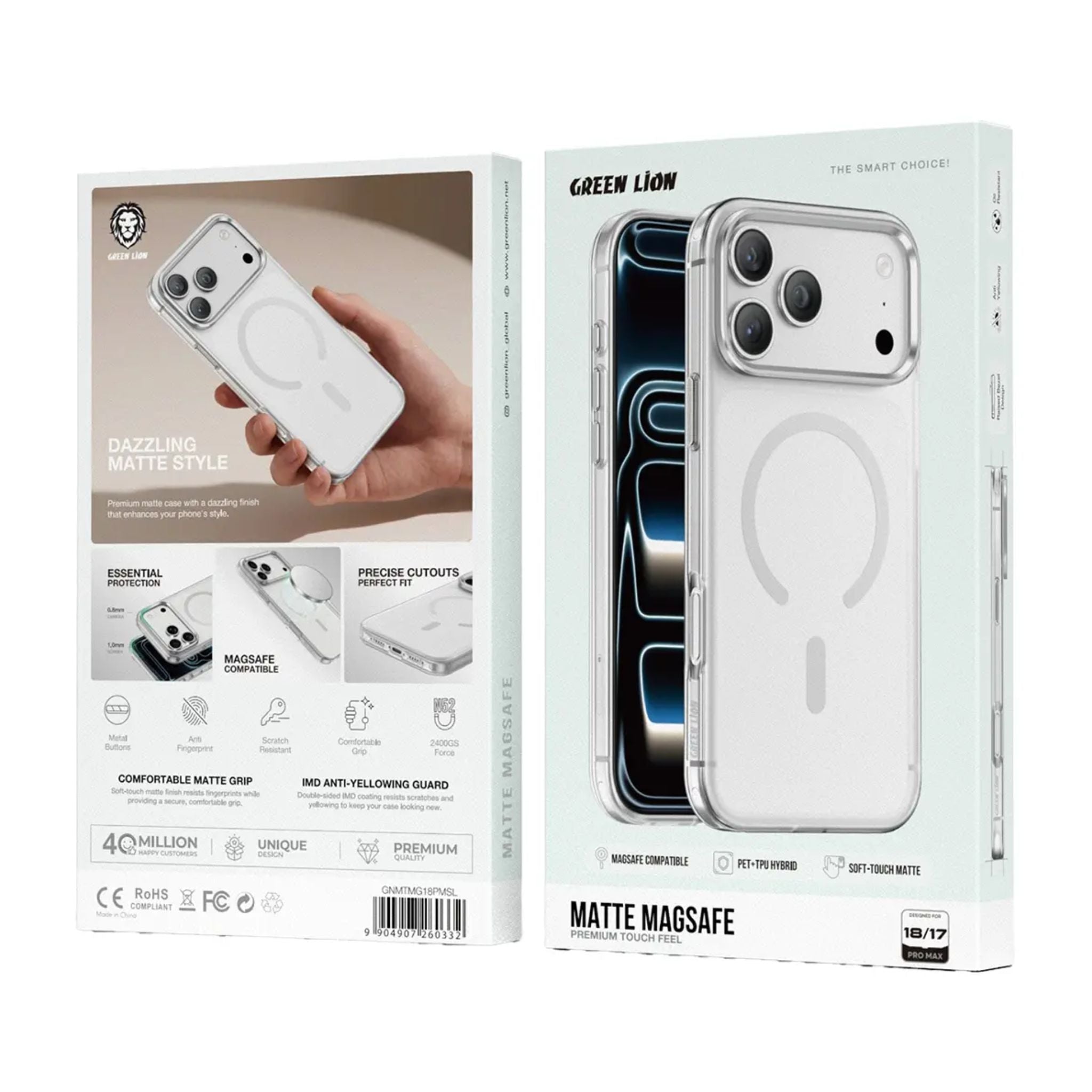 Green Lion Matte MagSafe Case for iPhone 18 Pro Max - Silver
