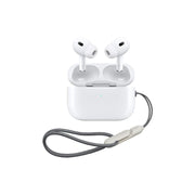 A pair of white Modio K5 true wireless earphones with a charging case.