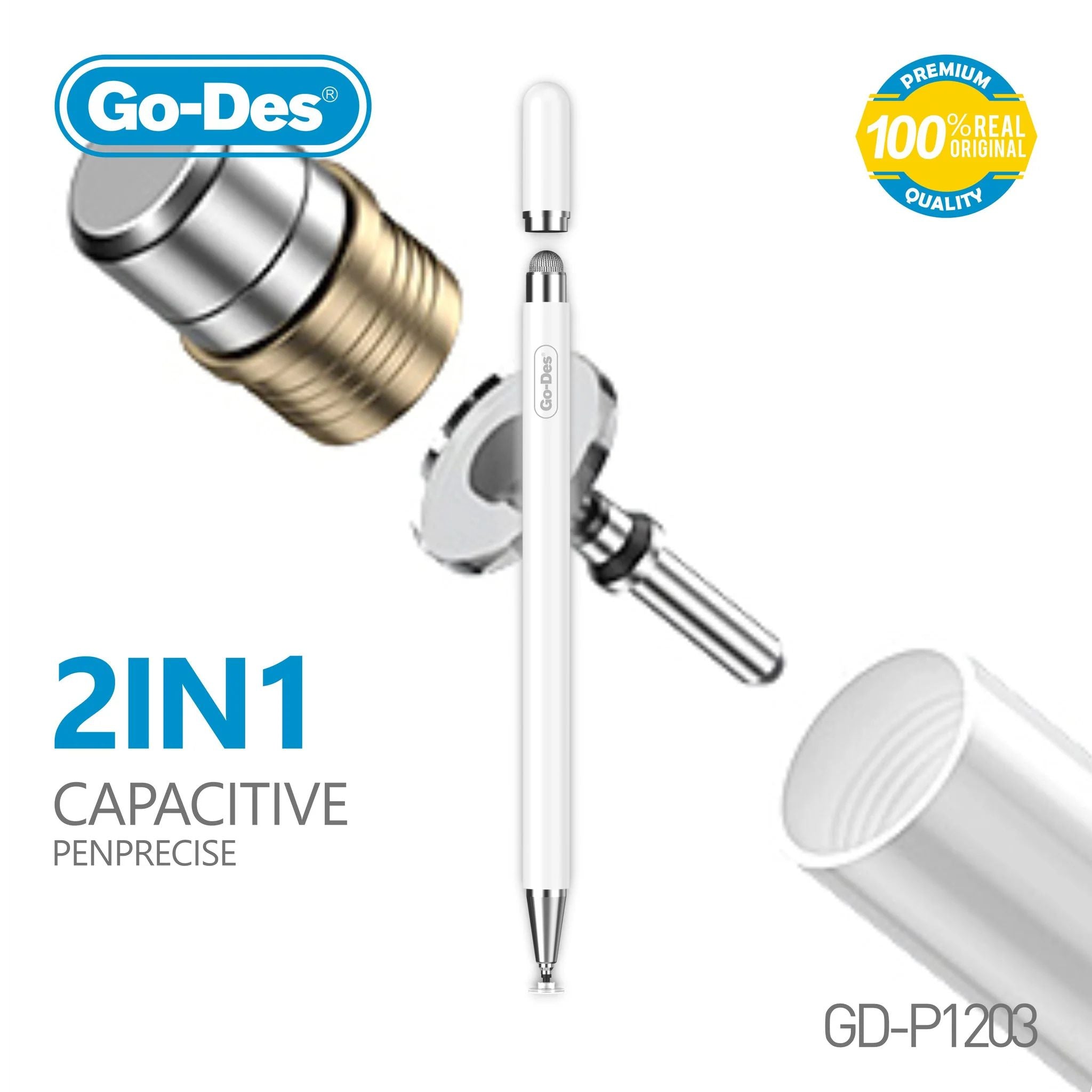 Go-Des 2-in-1 Universal Capacitive Stylus Pen Dual-Ended Magnetic Touchscreen Pencil with Extra Nib No Charging Required