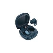 A pair of blue true wireless earbuds with a black charging case open, displaying the earbuds inside.