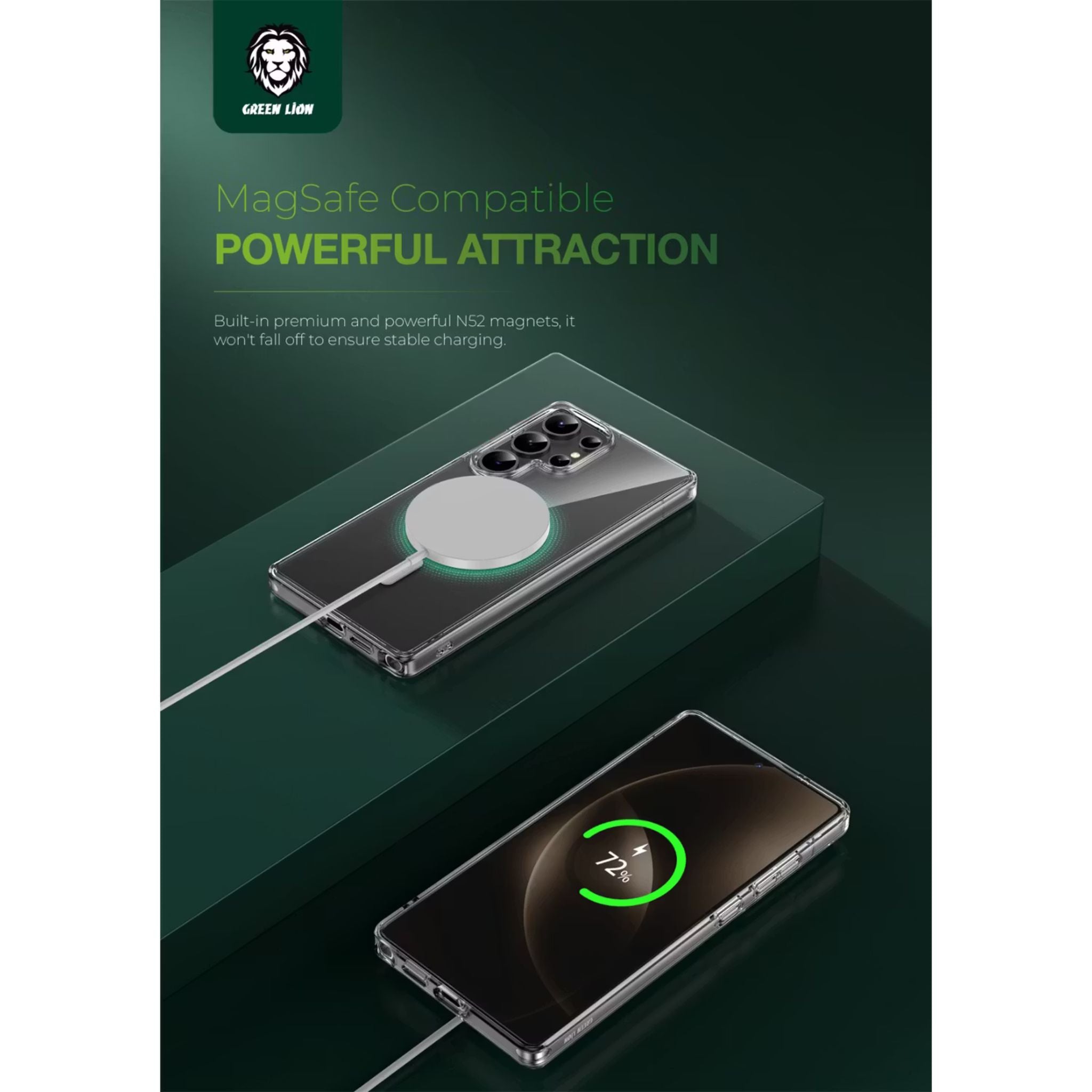 Green Lion MagSafe Crystal Clear Case for Samsung Galaxy S25 Ultra with PC Hybrid Technology, Comfortable Grip, Drop Protection, Strong Magnets, Anti Scratch Lip - Clear