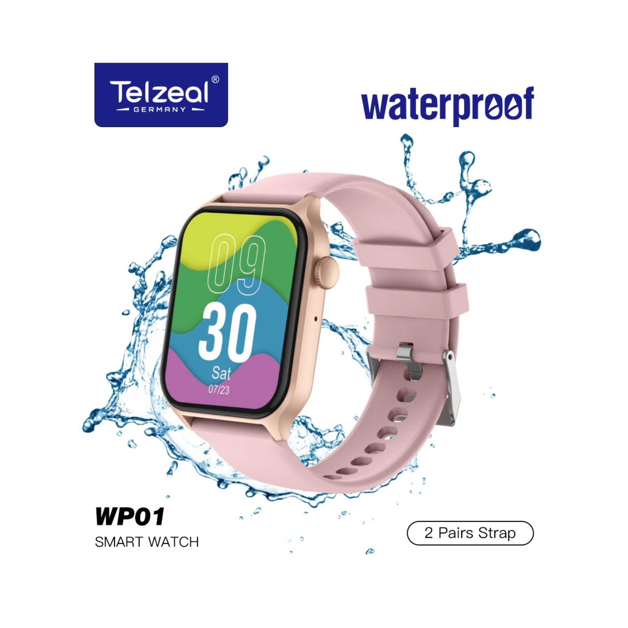Telzeal WP01 Waterproof Smart Watch with Full‑Touch Display, Fitness Tracker, 2 Interchangeable Straps, IP‑68 Water Resistance, Health Monitoring – Stylish Unisex Design- Brown