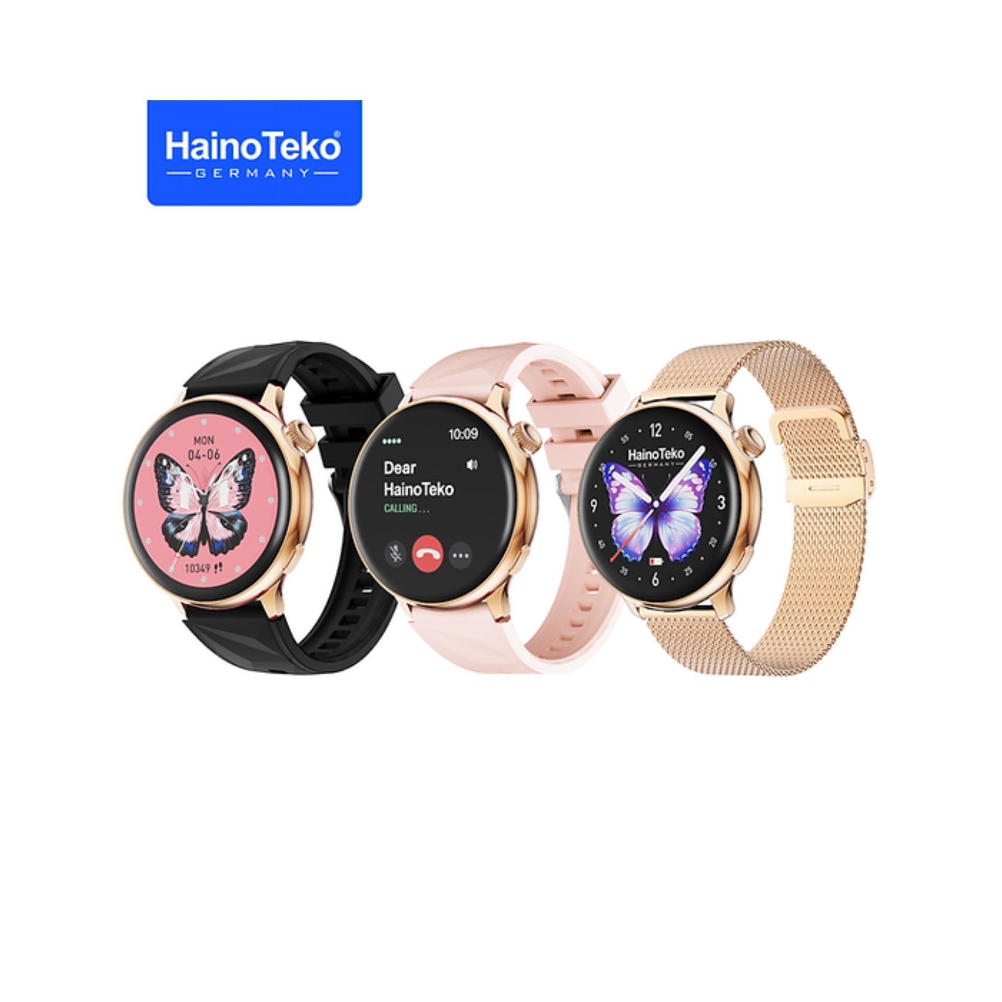 Haino Teko G20 Mini Smart Watch with AMOLED Display, Bluetooth Calling, 3 Interchangeable Straps, Long Battery Life & Fitness Tracking Features, Lightweight Daily Activity Watch Designed for Women – Gold