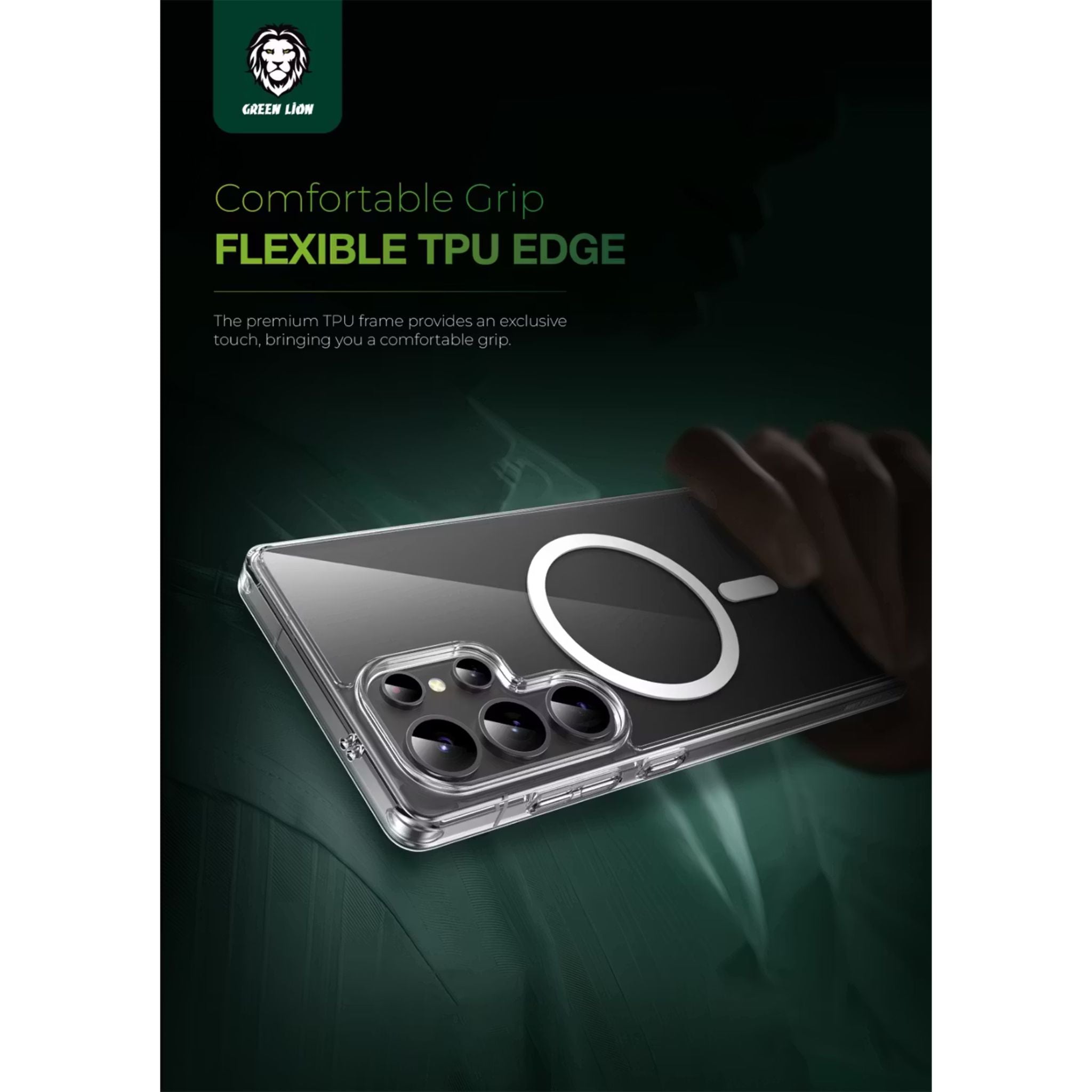 Green Lion MagSafe Crystal Clear Case for Samsung Galaxy S25 Ultra with PC Hybrid Technology, Comfortable Grip, Drop Protection, Strong Magnets, Anti Scratch Lip - Clear