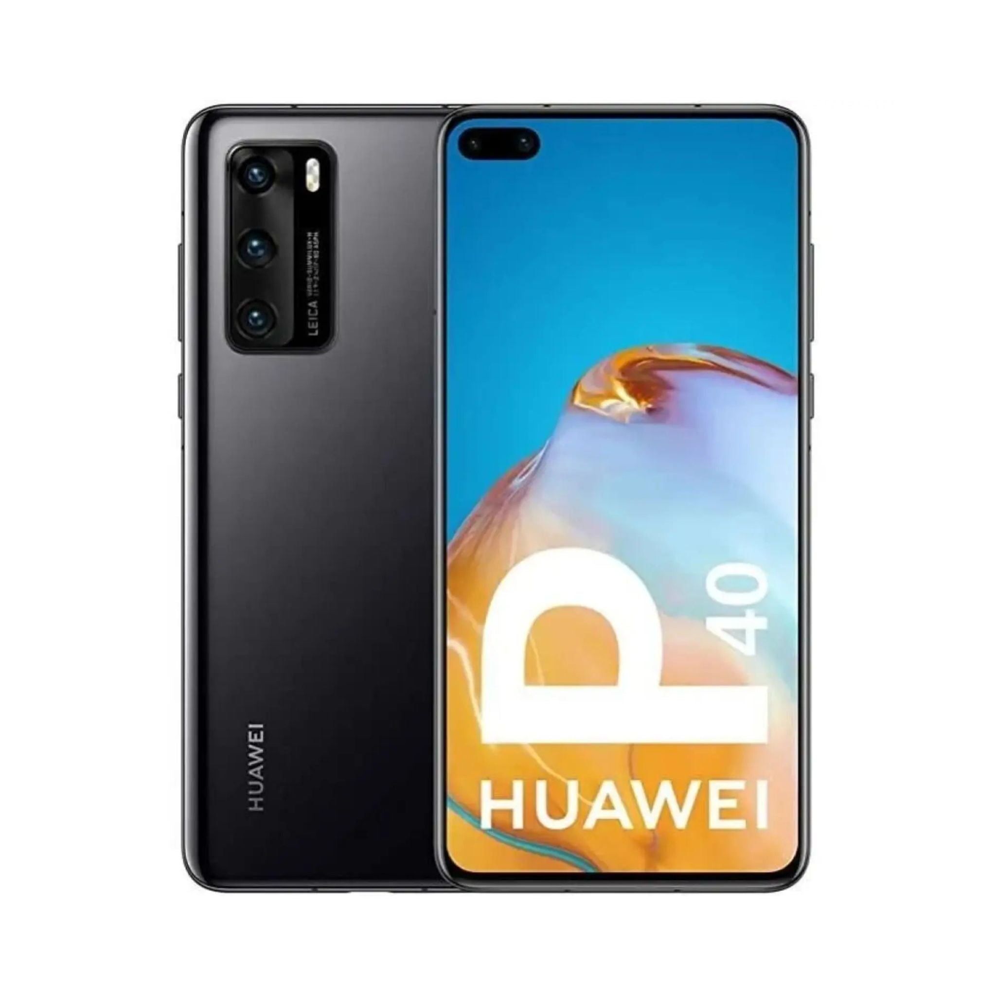 HUAWEI P40 smartphone showing front and back on a white background