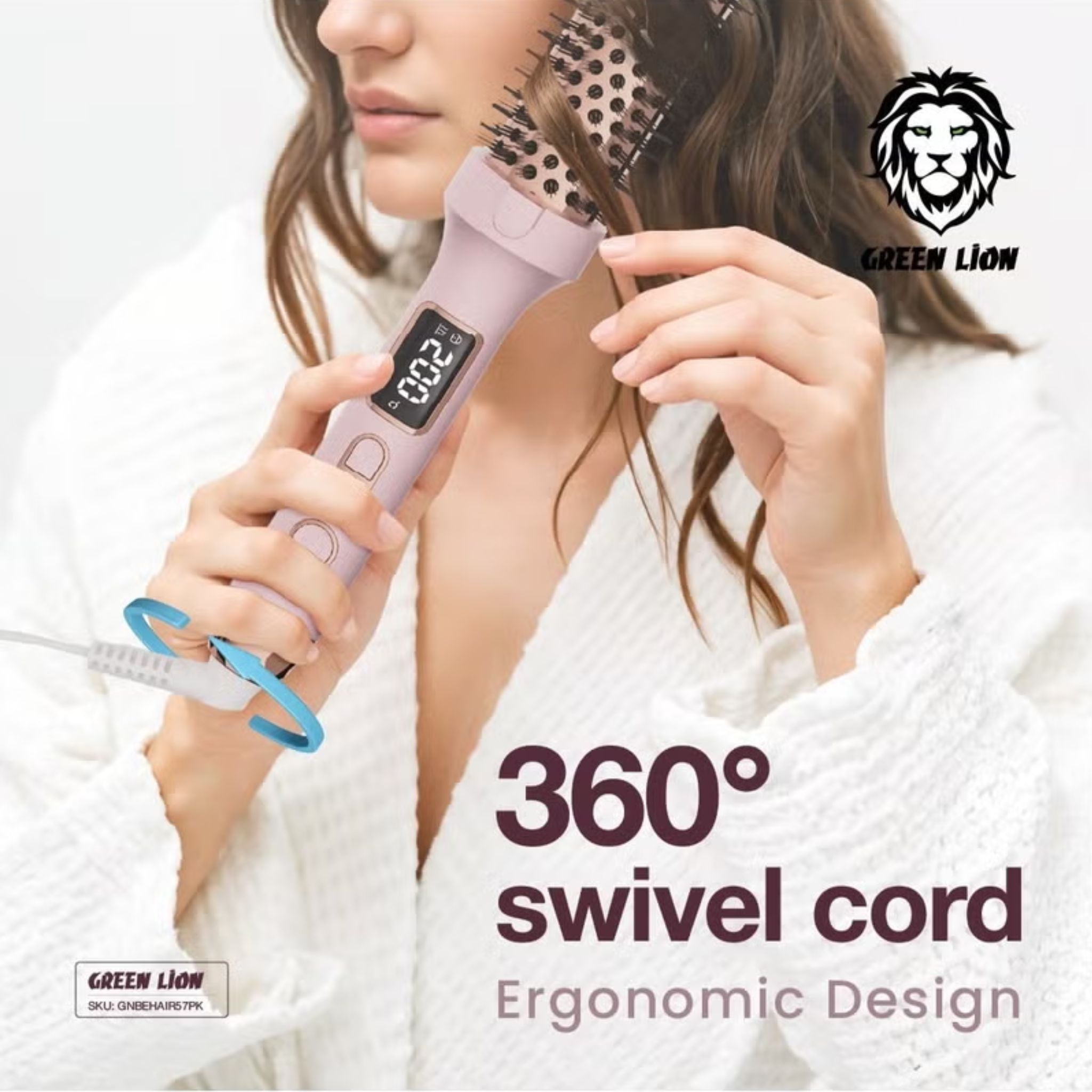 GREEN LION BELLA Hair Styling Brush, Hair Curl Brush, Hair Straightening Brush, 30Sec Fast Heating, Anti Scalding Design, 60min Auto Off, Ergonomic Design - Pink