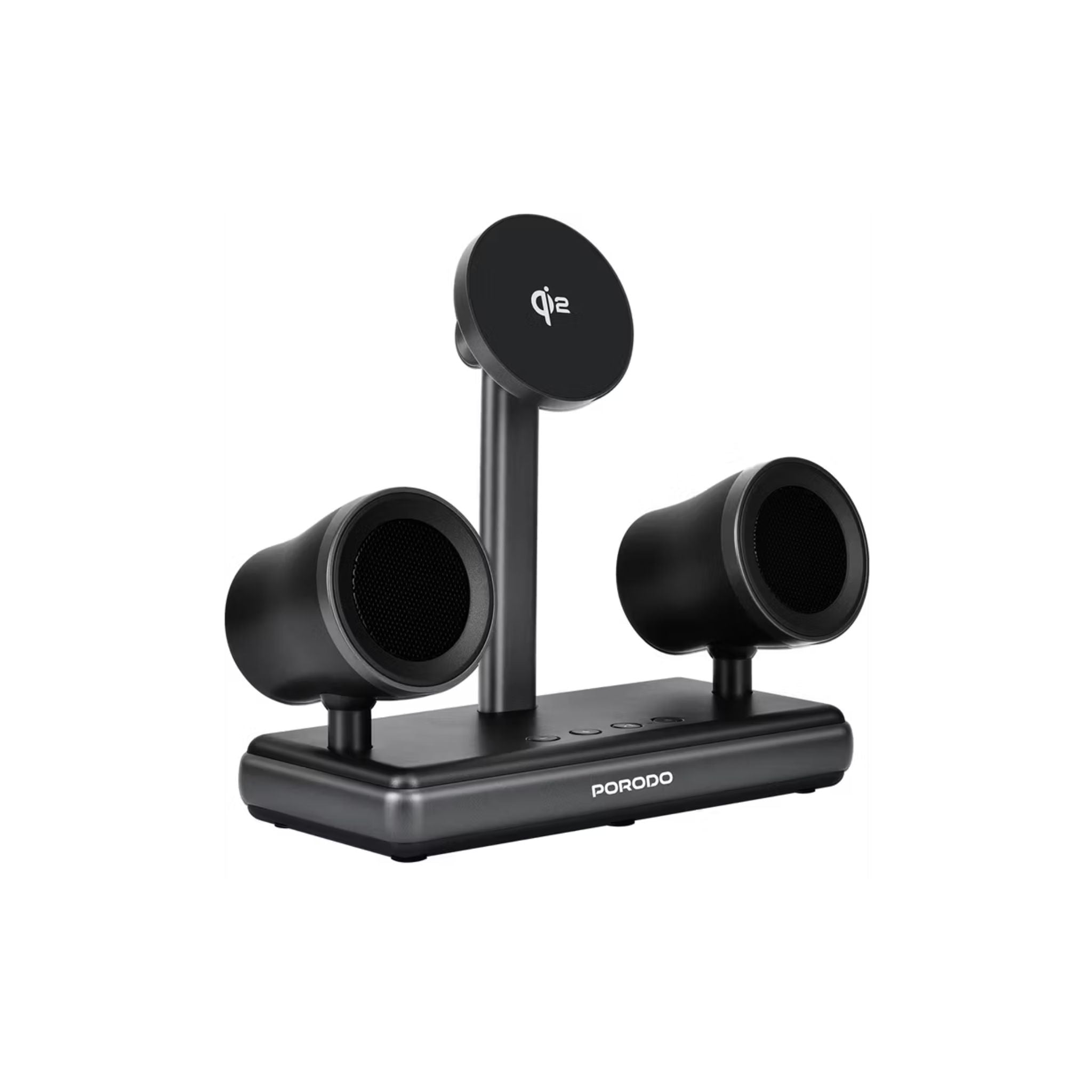 Porodo Speaker Charging Dock with Qi2 Wireless Charging, Compatible with iPhone 12 to 16 Series, 16W Dual Speakers, Built-in Safeguards, HiFi Audio - Black