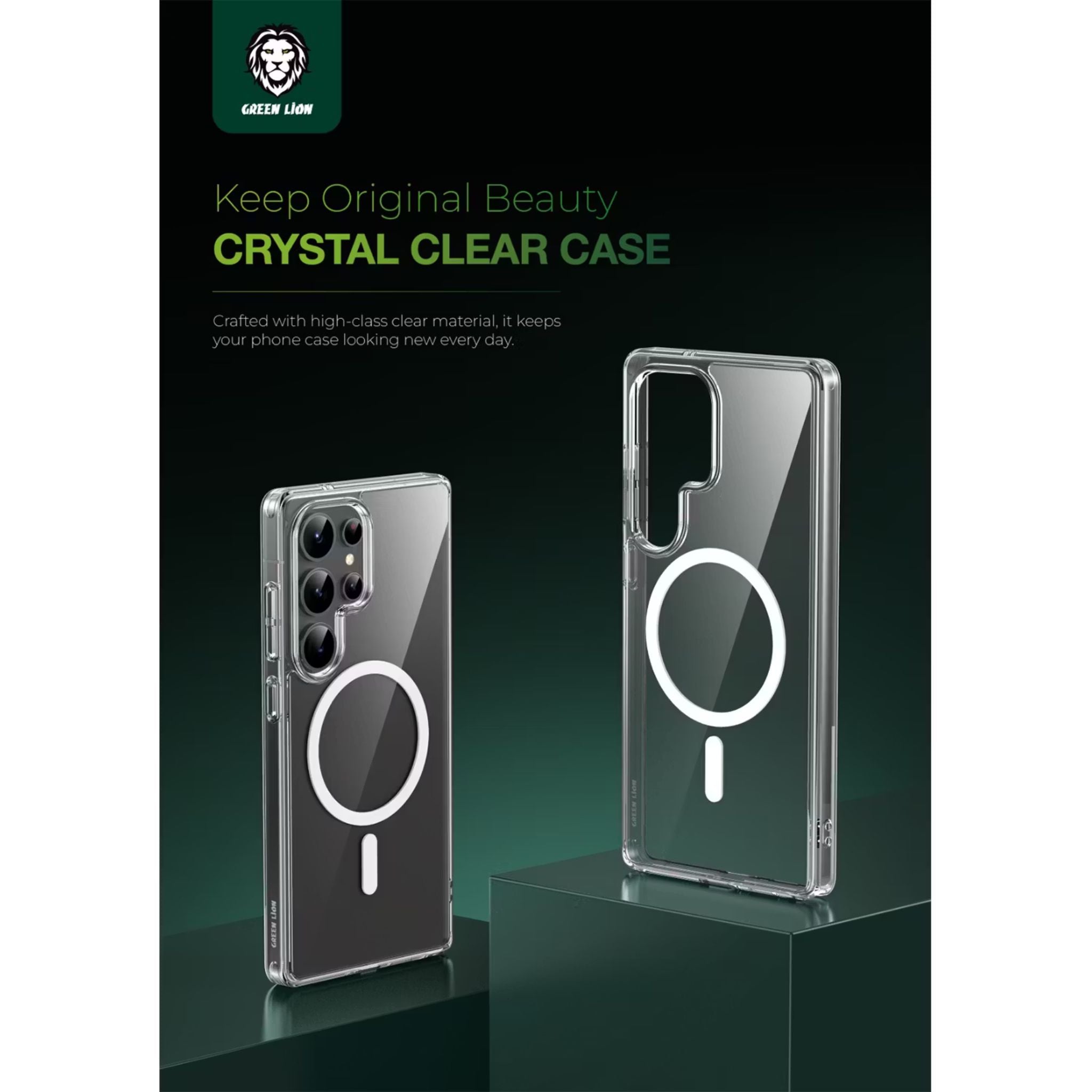 Green Lion MagSafe Crystal Clear Case for Samsung Galaxy S25 Ultra with PC Hybrid Technology, Comfortable Grip, Drop Protection, Strong Magnets, Anti Scratch Lip - Clear