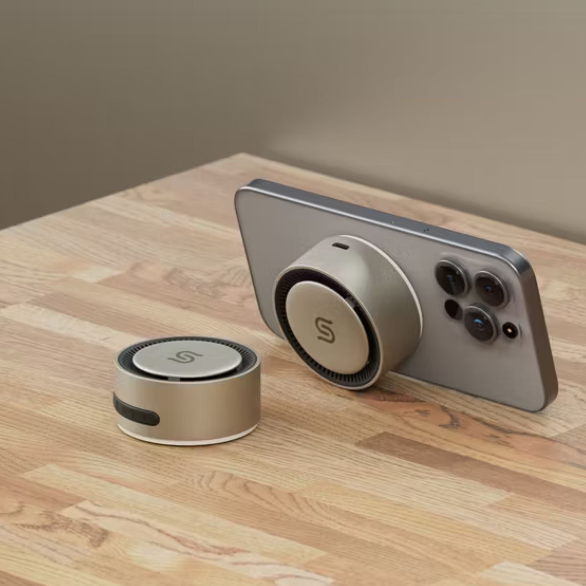 Porodo Soundtec Uniq Speaker with MagSafe Compatibility, Up to 8 Hours Play Time, 220mAh Battery Capacity, 10m Transmission Range, 16 PCS Built-in Magnet, Control Buttons, Ultra-Compact Design - Titanium