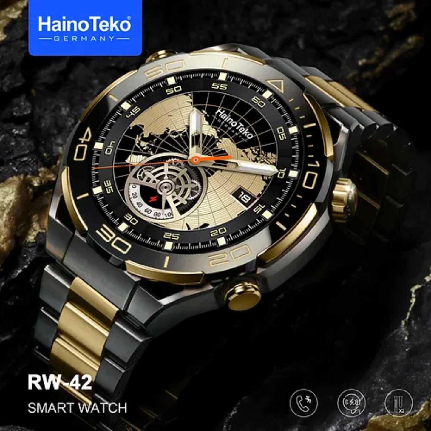 Haino Teko Germany RW-42 Round Shape Large Screen AMOLED Display Smart Watch With 2 Pair Straps and Wireless Charger For Men's and Boys