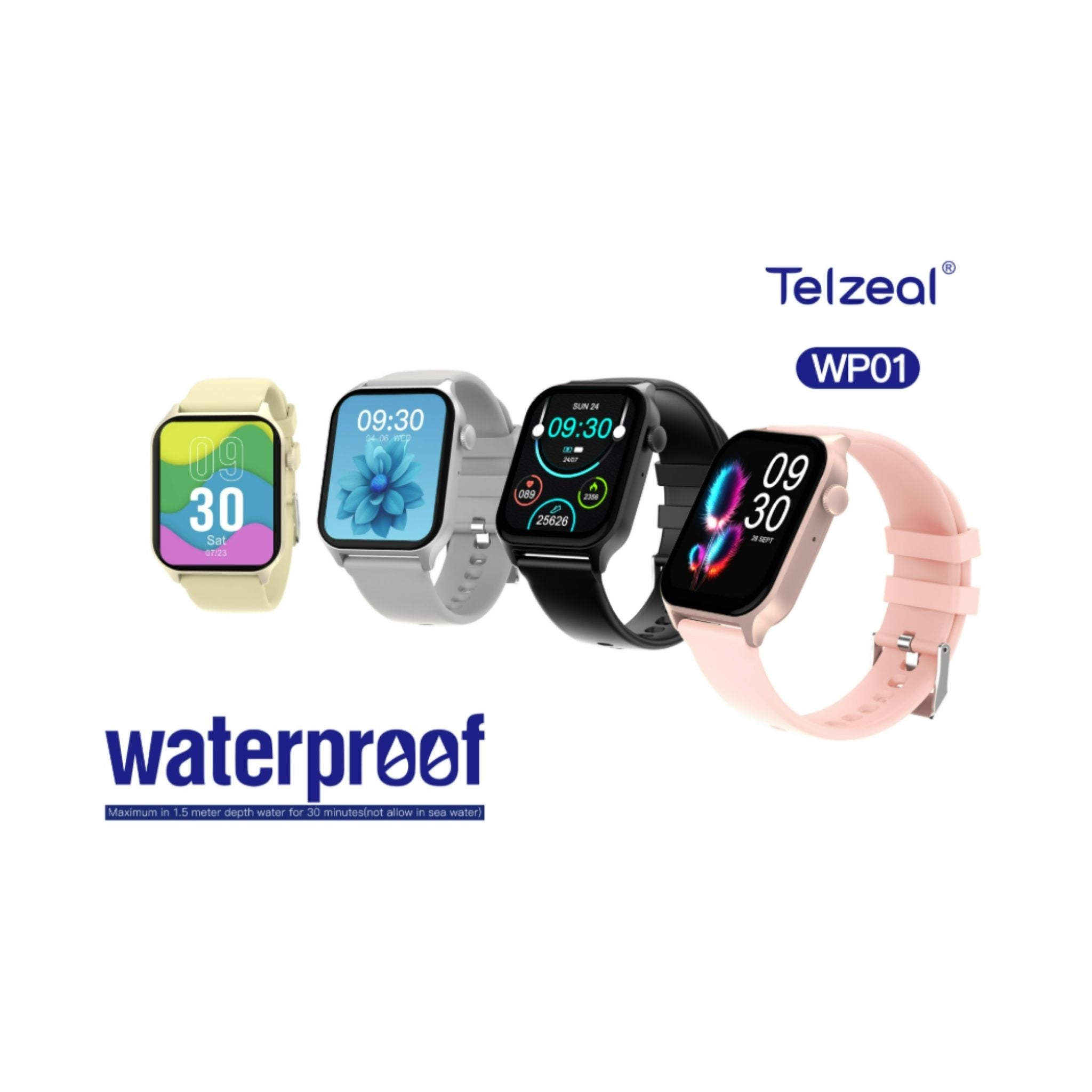 Telzeal WP01 Waterproof Smart Watch with Full‑Touch Display, Fitness Tracker, 2 Interchangeable Straps, IP‑68 Water Resistance, Health Monitoring – Stylish Unisex Design- Brown