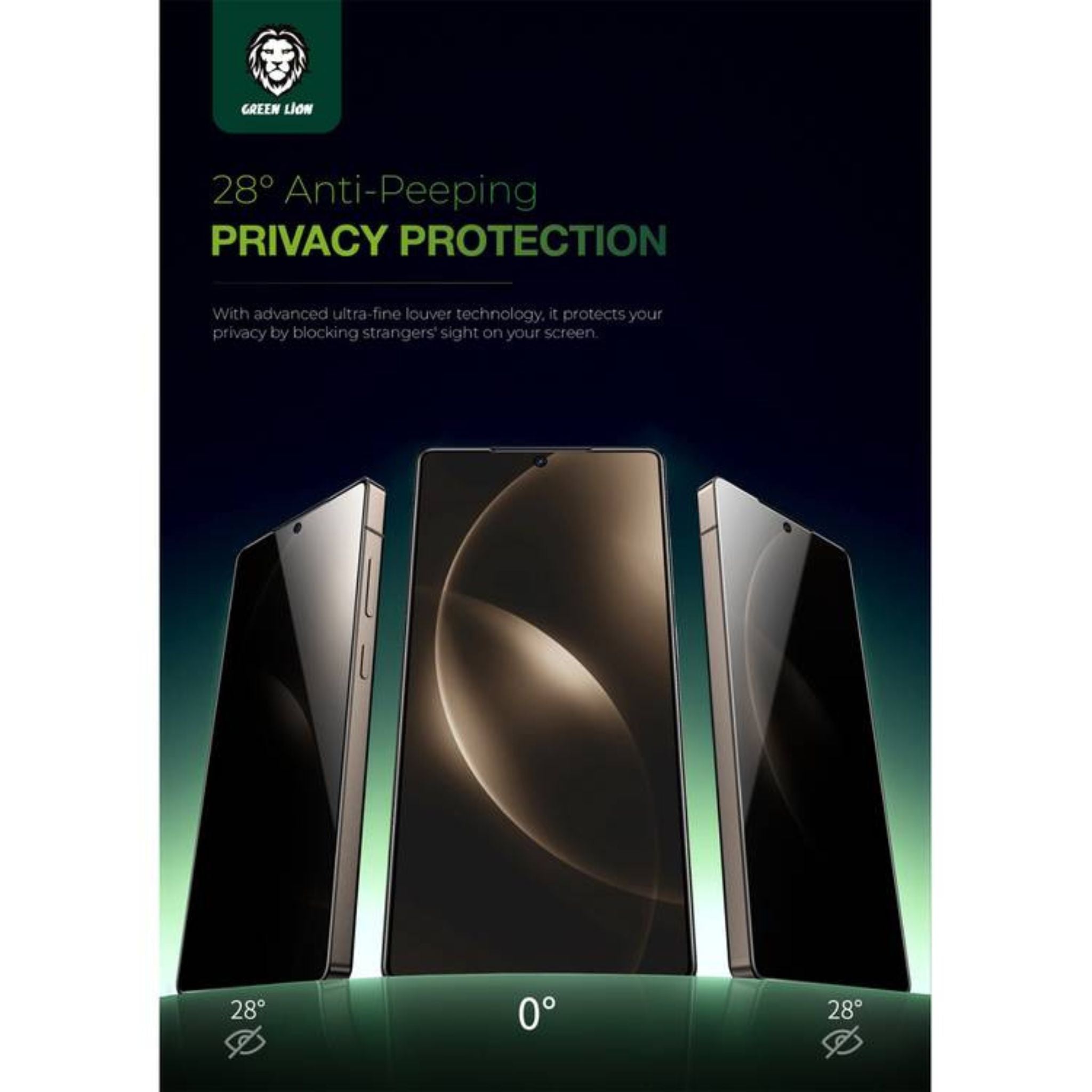Green Lion 9H Privacy Shield Glass for Samsung S25 Ultra with Fingerprint Unlock, Anti Scratch, Bubble Free, Shockproof, Responsive Touch, Easy Installation - Privacy