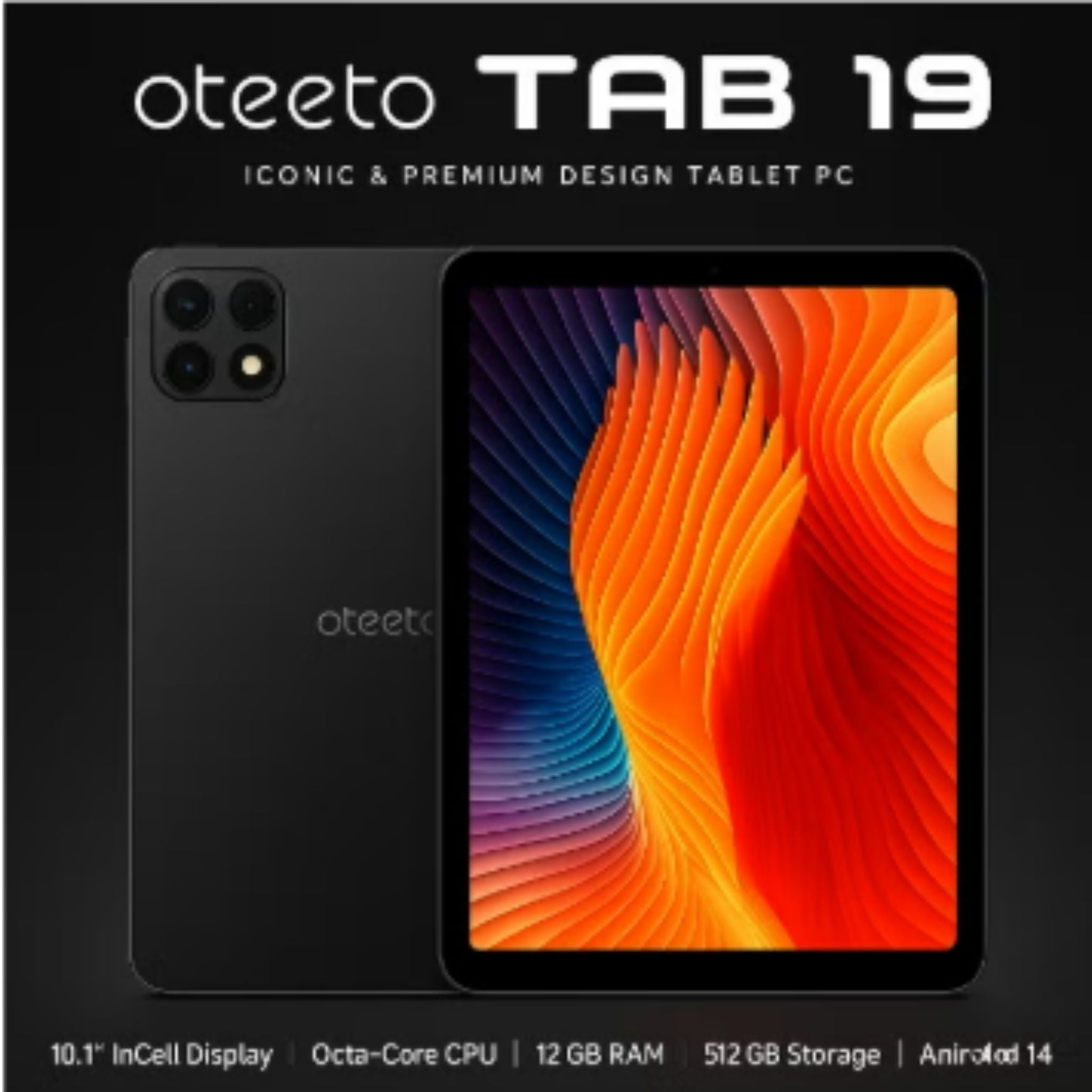 Oteeto TAB 19 – 10.1-Inch Android 14 Tablet PC, 12GB RAM, 512GB ROM, Octa-Core, 13MP + 8MP Camera, 8000mAh, WiFi + Dual SIM – Gray