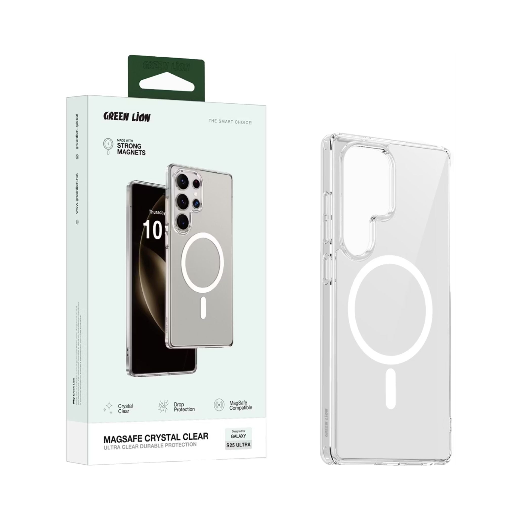 Green Lion MagSafe Crystal Clear Case for Samsung Galaxy S25 Ultra with PC Hybrid Technology, Comfortable Grip, Drop Protection, Strong Magnets, Anti Scratch Lip - Clear