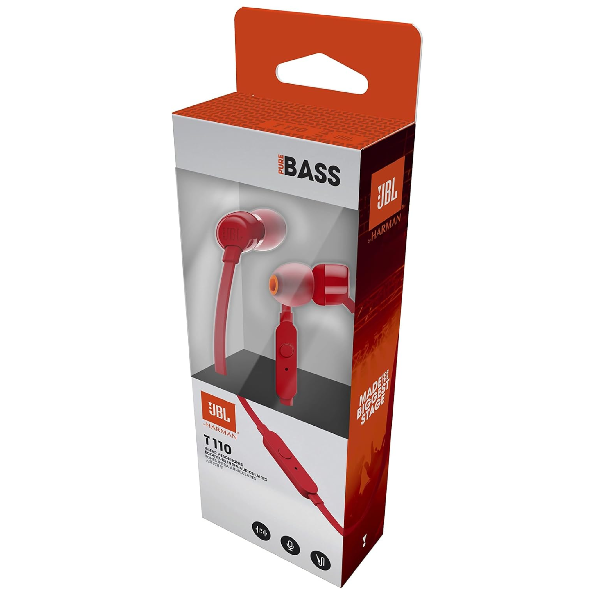JBL T110 Wired Universal In-Ear Headphones, 6 Hours Battery Life, 2 Hours of Charging Time, Anti-Tangle Design - Red