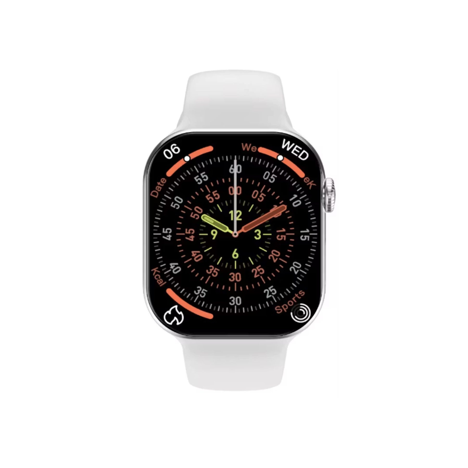 Smartwatch with a white band on a white background