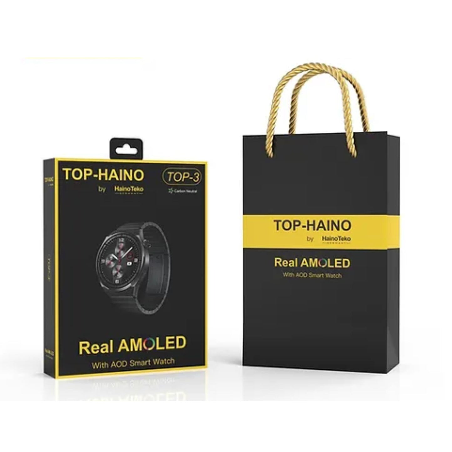 Premium Haino Teko Germany TOP 3 Full Screen Real AMOLED Display Series 9_3 Pair Straps Wireless Charger and Pen Designed For Unisex Adults_Black
