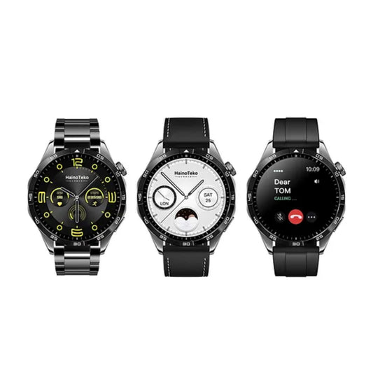 Premium Haino Teko RW44 (GT4)SmartWatch with 3 Bands (Stainless Steel+Leather+Silicone)with AMOLED HD IPS Screen_Black