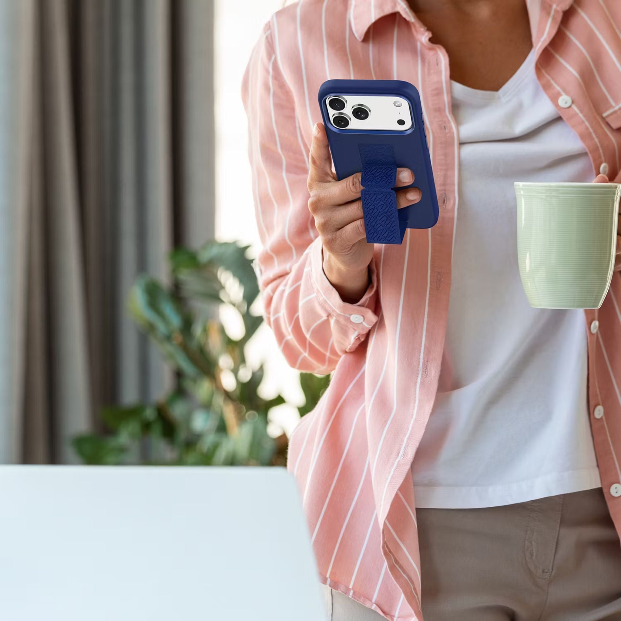 Levelo Morphix Silicone GripStand Case for iPhone 17 Pro, Hands-Free Viewing, True Microfiber Interior Lining, Horizontal & Vertical Stand, Shock-Resistant Bumper, Raised Bezels for Camera & Screen, Slim Fit Design - Dark Blue