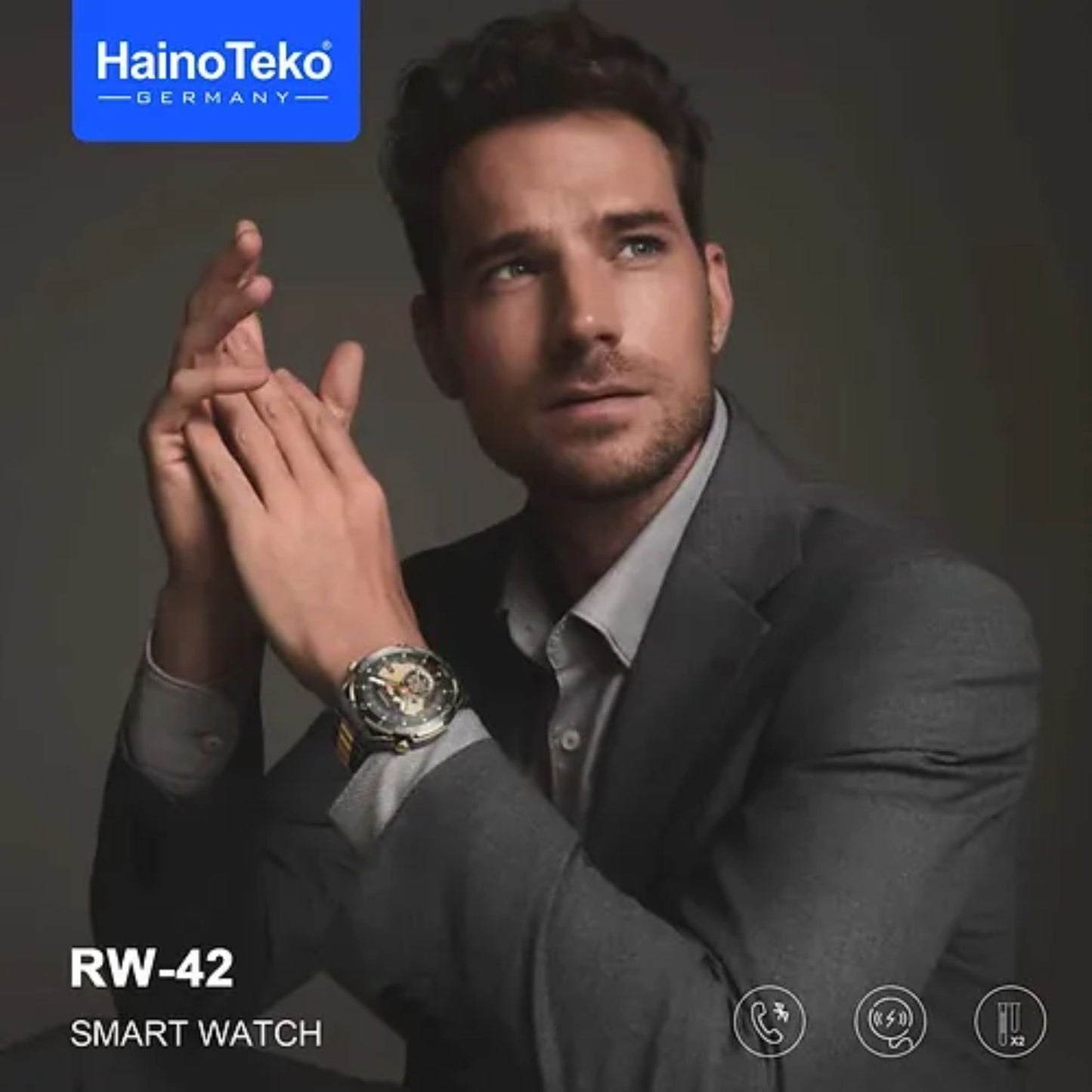 Haino Teko Germany RW-42 Round Shape Large Screen AMOLED Display Smart Watch With 2 Pair Straps and Wireless Charger For Men's and Boys