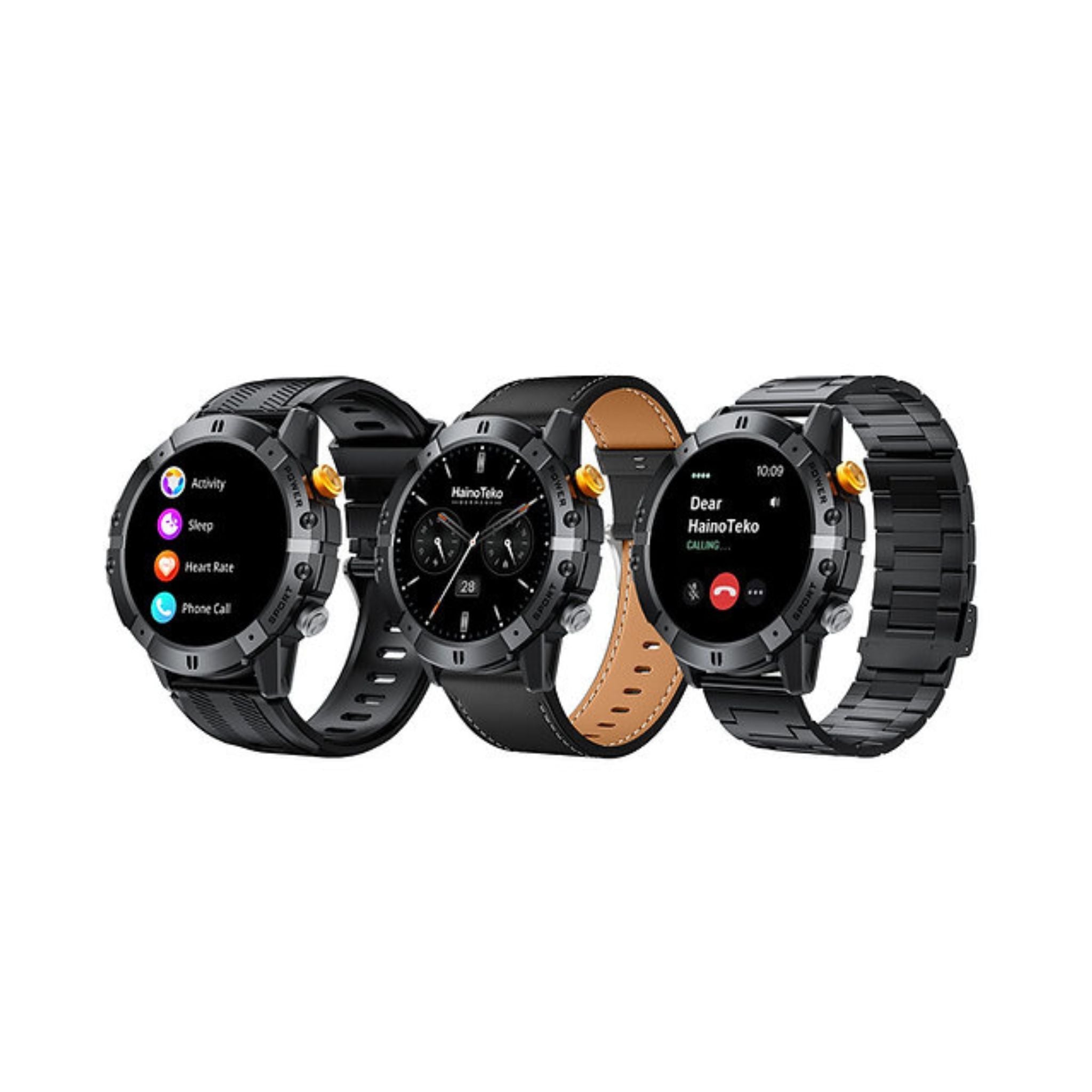 Haino Teko RW-58 Waterproof Smartwatch With Largescreen AMOLED Display 3 Interchangeable Straps and Charging Cable Designed for Men -Black