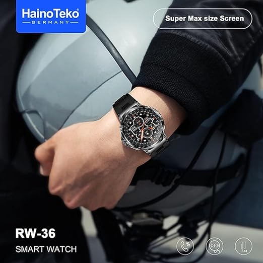 Haino Teko Germany(RW36)Super Max Size Round Shape Full Screen AMOLED Display SmartWatch With 3 Pair Straps For Men's and Boys_Black