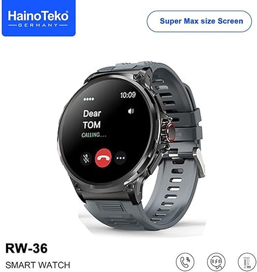 Haino Teko Germany(RW36)Super Max Size Round Shape Full Screen AMOLED Display SmartWatch With 3 Pair Straps For Men's and Boys_Black