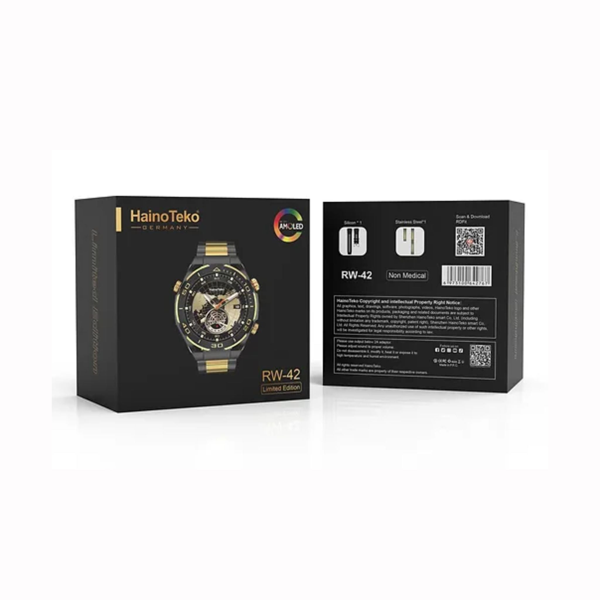 Haino Teko Germany RW-42 Round Shape Large Screen AMOLED Display Smart Watch With 2 Pair Straps and Wireless Charger For Men's and Boys