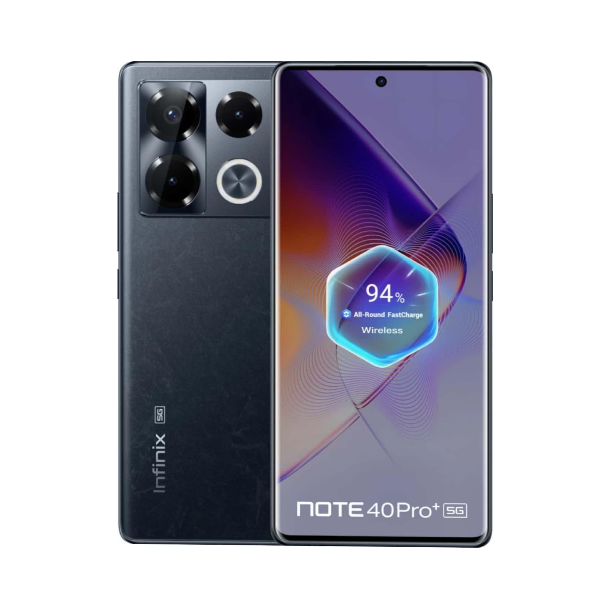 Infinix Note 40 Pro+ 5G smartphone showing front and back on a white background