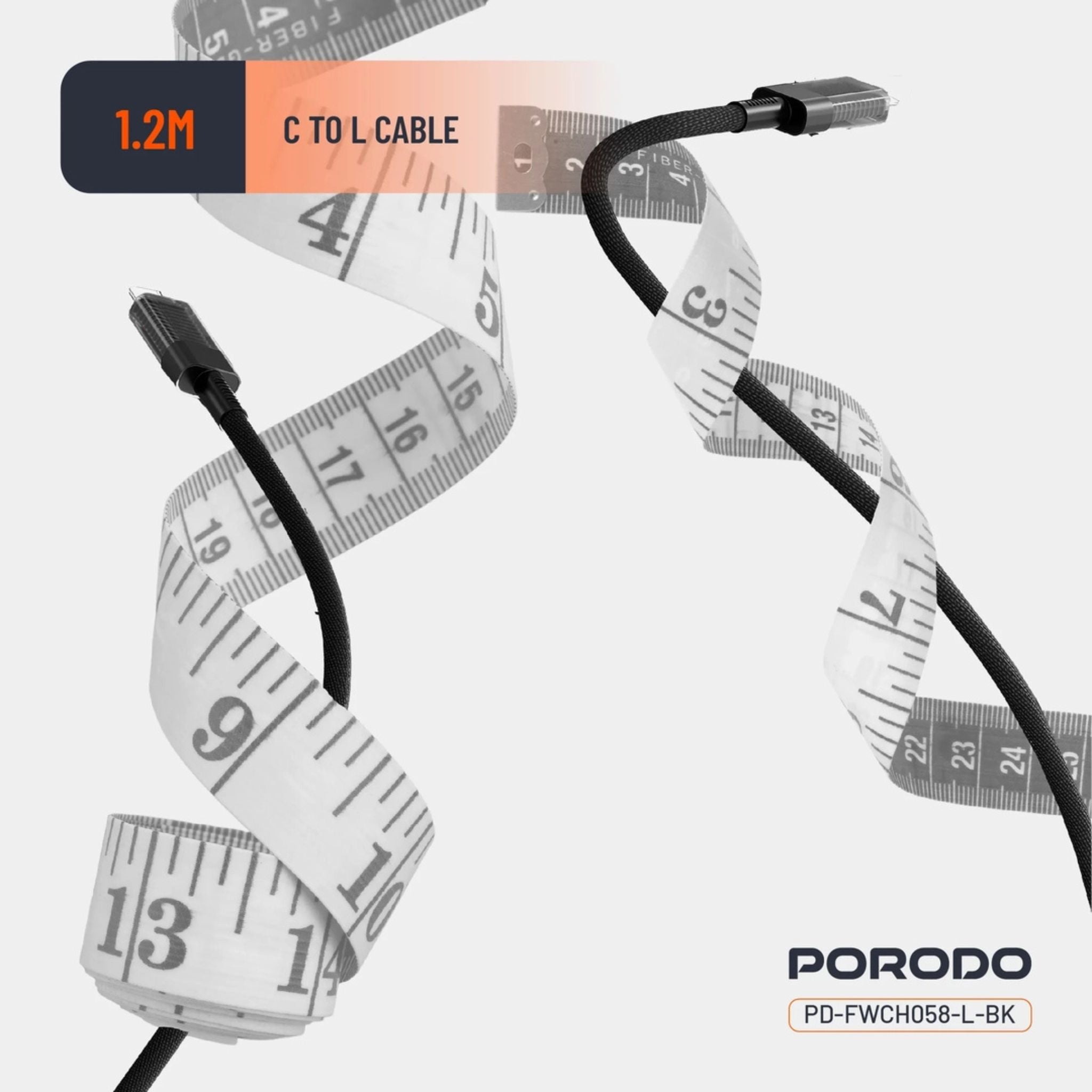 Porodo PD35W GaN Fast Charger with LCD Display, USB-C PD 35W Output, UK Plug, Includes Lightning Transparent Cable for iPhone & iPad, High-Speed Power Adapter – Black