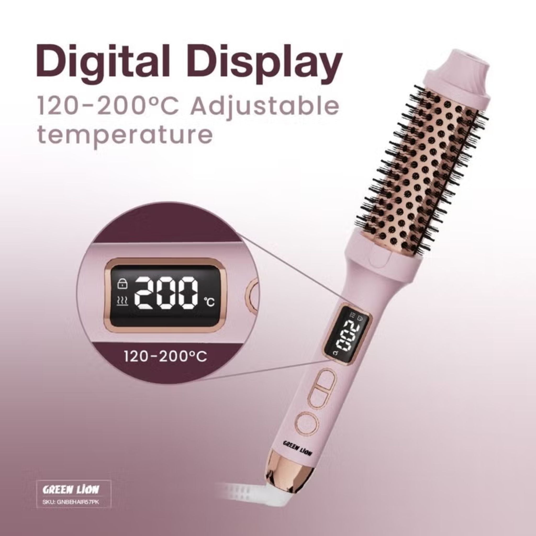GREEN LION BELLA Hair Styling Brush, Hair Curl Brush, Hair Straightening Brush, 30Sec Fast Heating, Anti Scalding Design, 60min Auto Off, Ergonomic Design - Pink